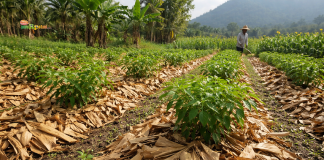 Mulsa dari Daun: Cara Sederhana Petani Menekan Biaya dan Menjaga Kesuburan Tanah Mulsa alami dari daun pisang